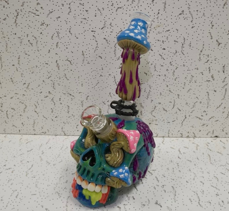 Psychedelic Skull Mushroom Water Pipe